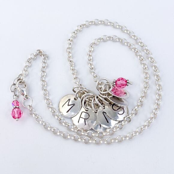 Vintage Sterling Silver 925 Crystal Disc Charm Necklace 18" - Picture 4 of 5